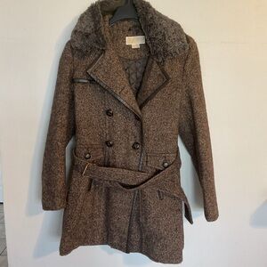 Michael Kors Tweed Pea Coat Women's 6 Brown Double-Breasted Coat